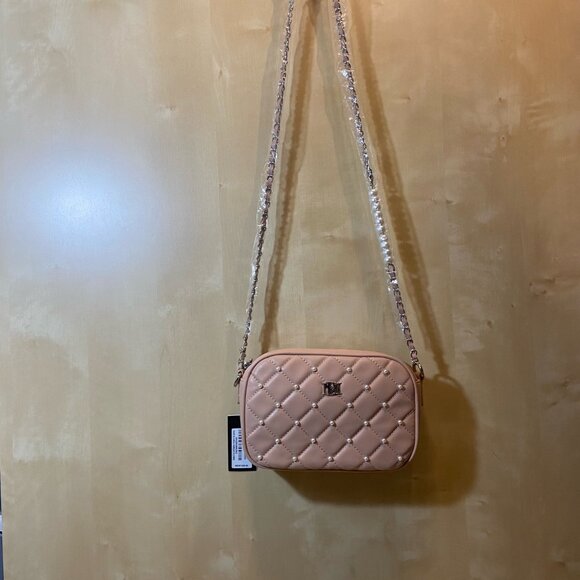 Badgley Mischka Vegan Leather Quilted Pearl Crossbody – Blush Pink - Picture 3 of 7